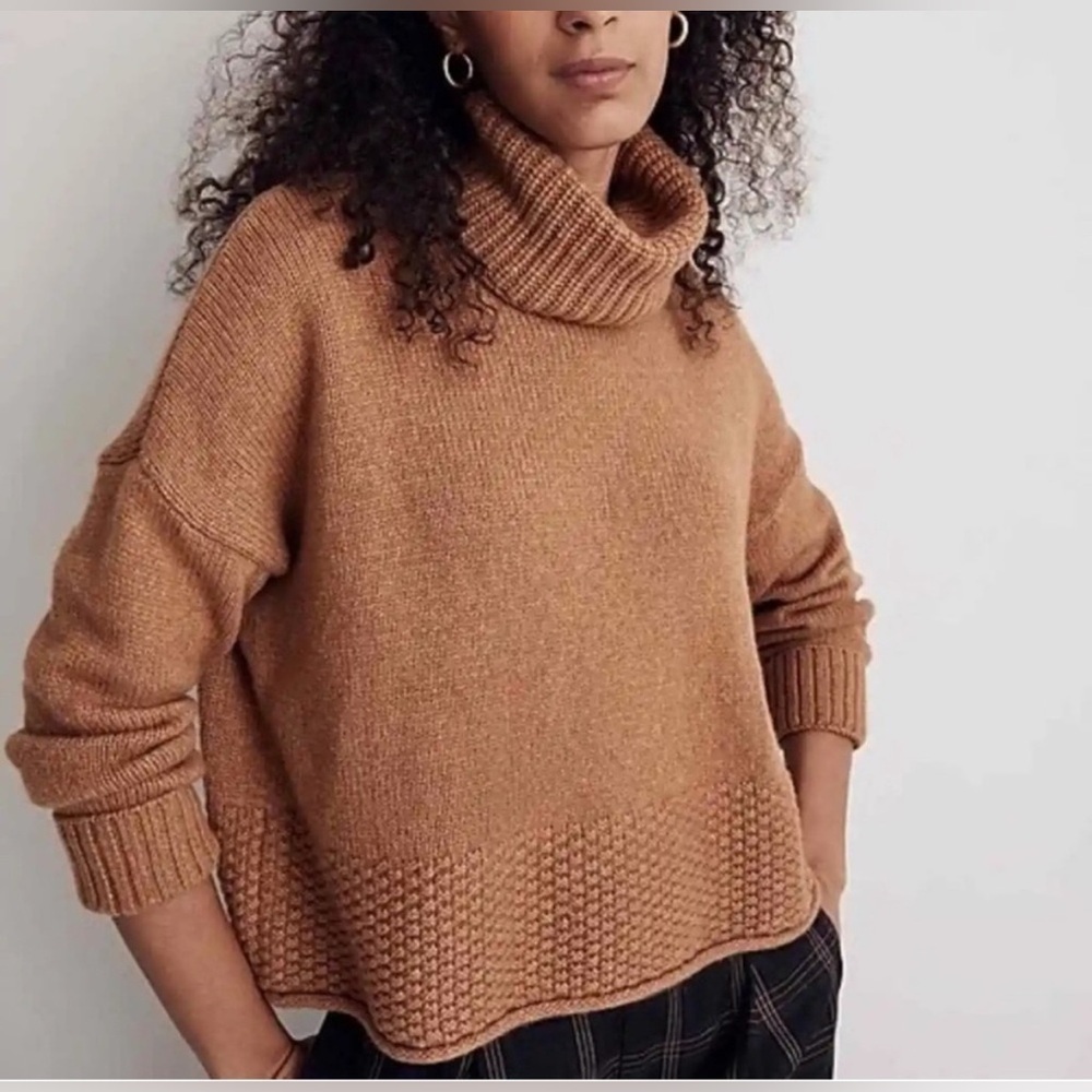 Madewell Sadler Turtleneck Sweater Heather Camel Merino Wool Blend S